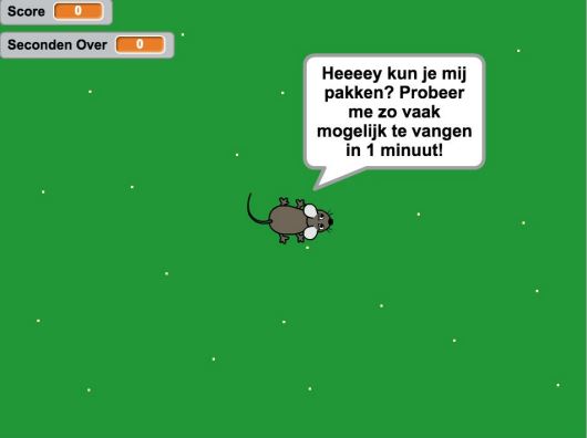 Een schermafbeelding van het uiteindelijke spel "muis patsen".