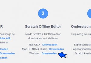Klik op de link 'Downloaden' naast 'Windows' om Scratch 2.0 te downloaden.